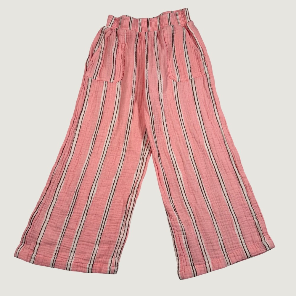 Grayson Mini Girls Pink Striped Cotton Gauze Wide Leg Pants 5T Elastic Waist